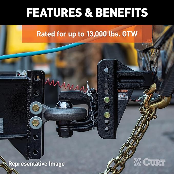 Curt Manufacturing 45907 Adjustable Trailer Hitch Mount 2-5/16" Ball Pintle Combo (fits 2" Receiver, 13,000 Lbs. Gtw, 6" Drop, 5-1/4" Rise)