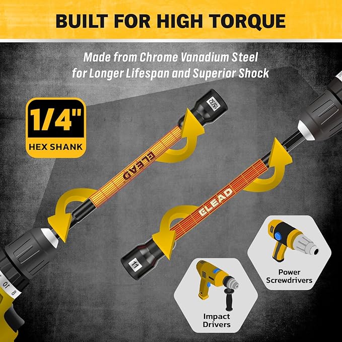 Magnetic Nut Driver Bit Set, 35-Piece Extra Long Nut Driver Set for Impact Drill, Metric & SAE, PH1 & PH2 Screwdriver Bits 1/4 Drive Shank Adapter Extension, Durable for Professional Projects
