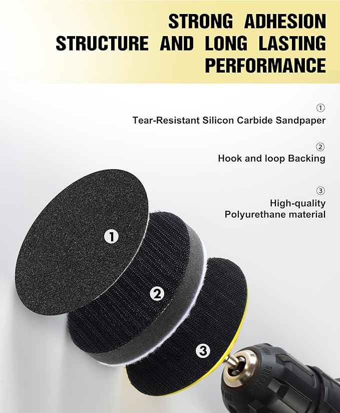 143 PCS Drill Polishing Kit, 3 Inch Sanding Disc Headlight Restoration Kit 60 to 10000 Grit Buffing Pads for Car Sanding, Waxing, Buffing, Scouring, Cleaning