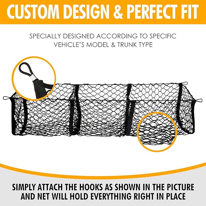 Envelope Style Trunk Cargo Net with 3 Pockets for Corvette 2015-2019