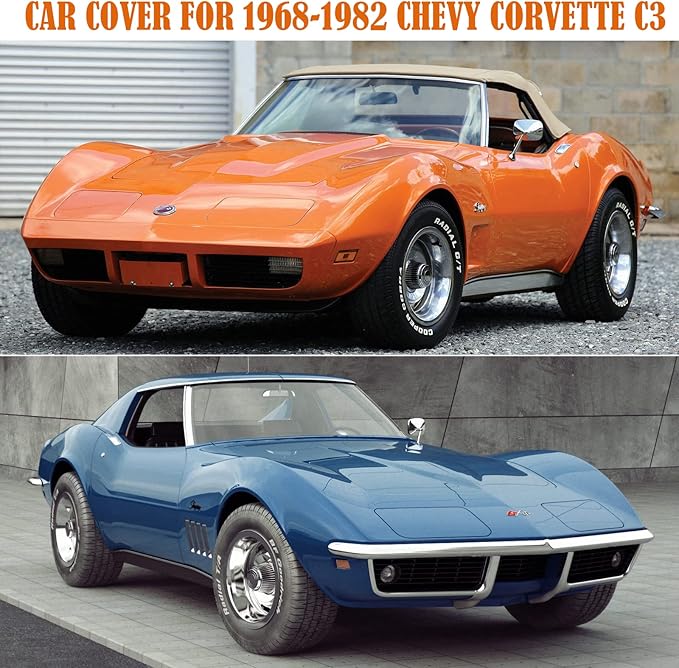 Waterproof Car Covers Replace for 1968–1982 Corvette C3, 6 Layers All Weather Custom-fit Car Cover with Zipper Door for Snow Rain Dust Hail Protection (C3)
