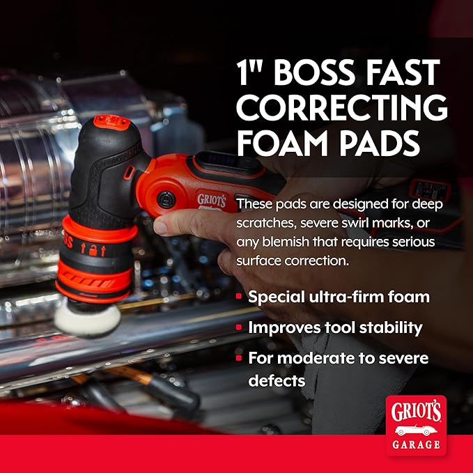 Griot's Garage BOSS 1" Fast Correcting Foam Pads for Car Polishing and Detailing, Buffing Pads for Moderate to Severe Scratch Removal, Set of 6