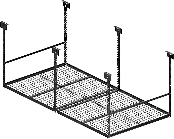 4x8 Ft Overhead Garage Storage Rack, 28-41 inch Height Adjustable Ceiling Mounted Organization Rack, 700 lbs Weight Capacity, 48"x96" Metal Rack for Garage Storage with Wire Decking