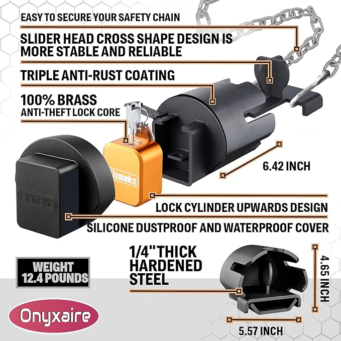 Trailer Hitch Lock - Anti-Theft Solid Steel Trailer Lock (Upgrade 2025), Fits 2 5/16, 2 and 1 7/8 inch Couplers, Pry-Resistant Brass Locking Core, Trailer Coupler Lock for RV, Trailer, Boat