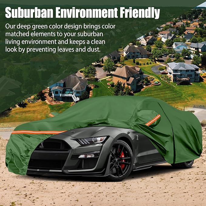 Waterproof Car Covers Replace for 1994-2025 Ford Mustang, Multilayer Heavy Duty with Cotton Liner All Weather Car Cover with Zipper Door, Windproof Bands for Snow Rain Dust Protection (Mustang)