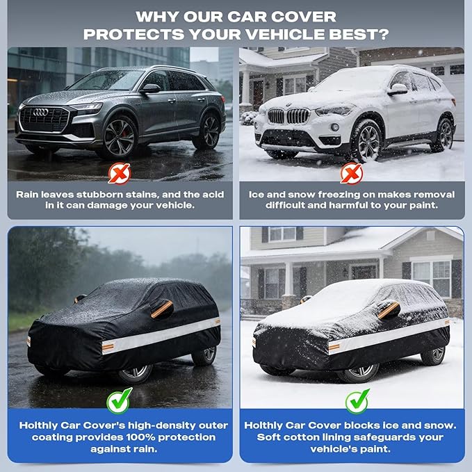 10 Layers SUV Car Cover Custom Fit for Chevrolet Chevy Blazer (2019-2026), Waterproof All Weather for Automobiles, Outdoor Full Cover Sun Dust Rain Protection with Cotton. Black