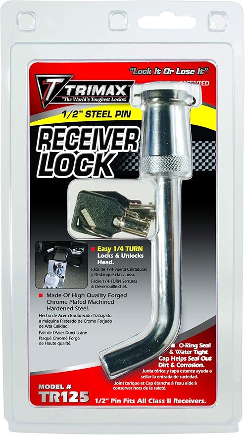 Trimax TR125 Deluxe 1/2" Key Receiver Lock - Bent Pin Style,Chrome