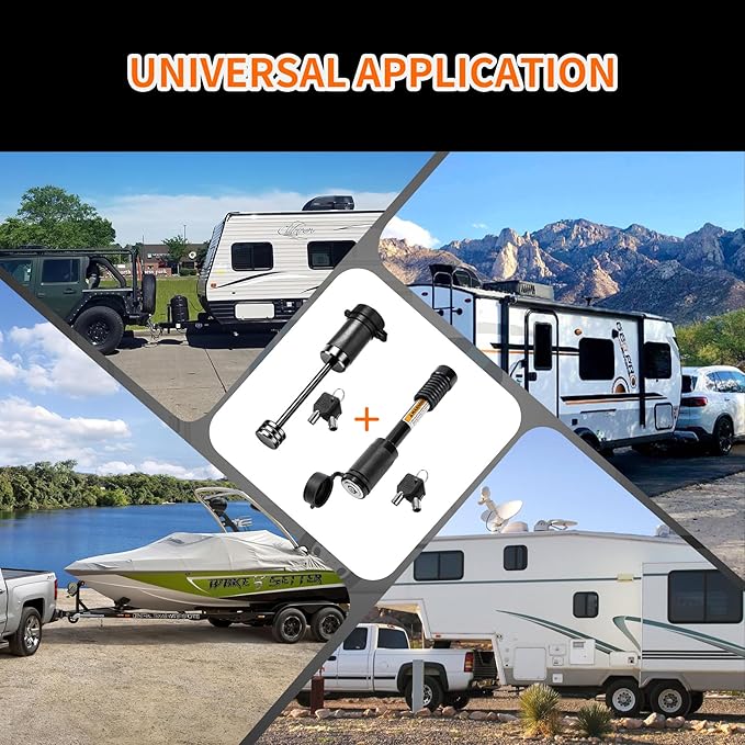METOWARE Keyed Alike Trailer Hitch Lock Set, 5/8" Pin Fits 2" 2.5" Receivers for Ram 2500 3500, Ford F-250 F-350, 1/4" Coupler Lock with 3-1/2" Span, Anti-Theft Towing Security for Boat RV Truck