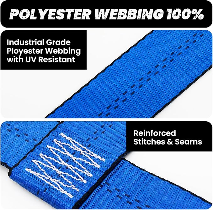 Tow Dolly Basket Straps with Flat Hook, 2 Pack Tow Dolly Straps, Fits 14"-17" Tires Wheels, Breaking Strength 10000 lbs, 2" Over Wheel Car Basket Tie Down Strap with Carrying Bag, Blue