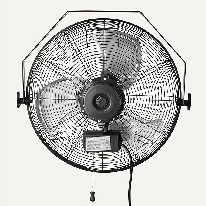 Amazon Basics 18" Outdoor Heavy-Duty Misting Fan, Wall-Mounted, Industrial, Waterproof (IP44), With Tilt Head, Metal Blades, Dual Ball Bearing Motor, 3 Speeds Up to 1550 RPM and 3781 CFM, Black