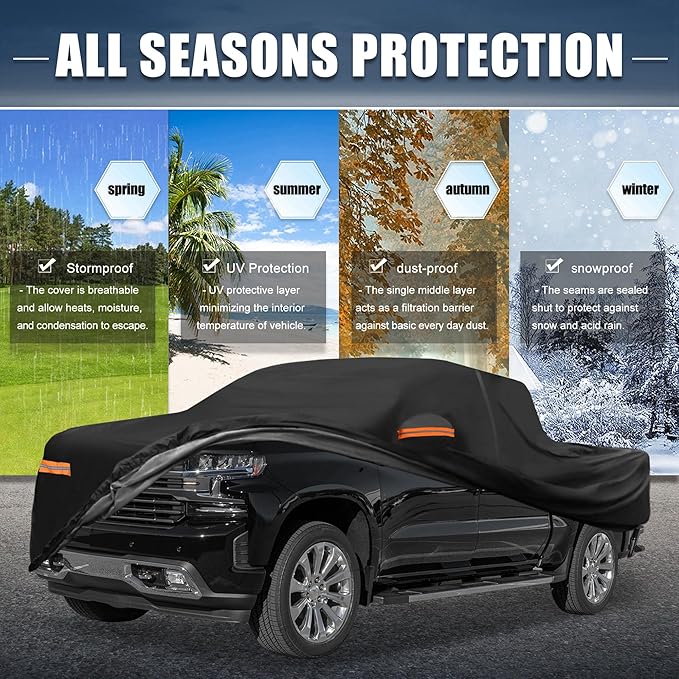 X AUTOHAUX Car Cover for Chevrolet Silverado Crew 210D-PU Outdoor Full Car Cover All Weather with Door Zipper for Waterproof Windproof Sun Rain Protection