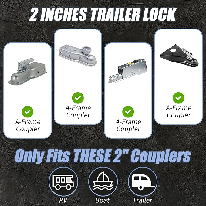 Trailer Hitch Lock for 2 Inch Coupler with Safety Chain Lock, Heavy Duty Anti-Theft Trailer Tongue Coupler Lock for RV, Boat, Utility & Cargo Trailers (Blue)