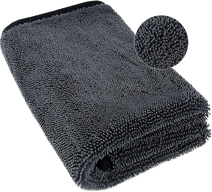 Airlab Microfiber Towels for Cars Wash Drying Extra Large Super Absorbent Cleaning Cloth Auto Detailing Ultra Soft, Lint-Free, Streak-Free, 35 x 24 Inch, Pack of 1, Grey-Black, 600 GSM
