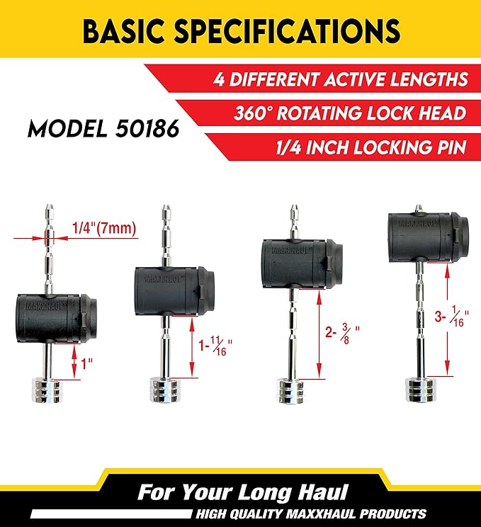MaxxHaul Trailer Tongue Coupler Lock - Adjustable Trailer Tongue Pin, 1/4" Diameter, Fits 1" to 3" Latch-Type Coupler for RV, Truck Towing