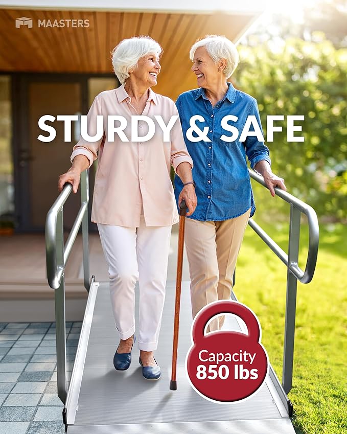MAASTERS 6 Foot Handicap Ramp with Handrails - Loading Capacity 850 lb - for Wheelchairs, Scooters, Walkers - Non-Slip Surface