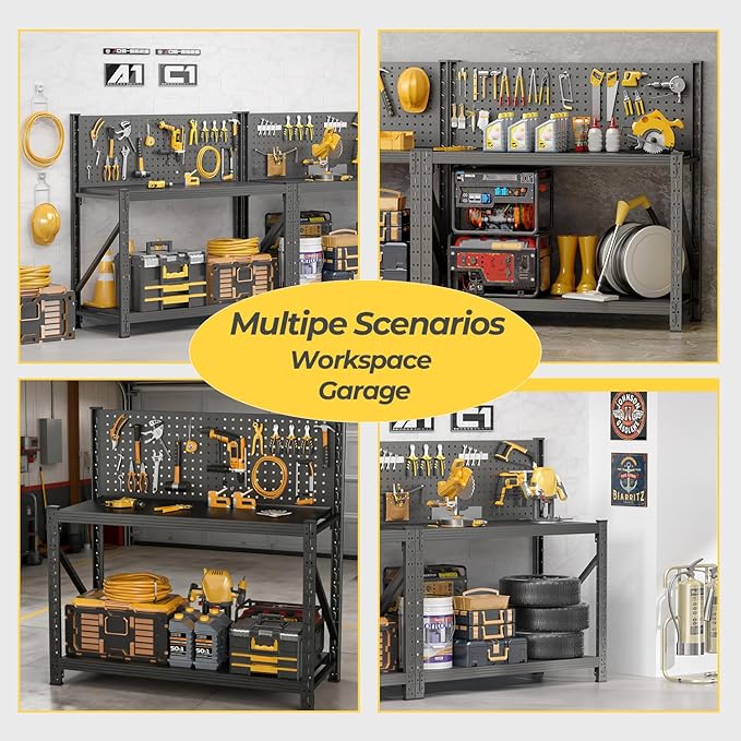 2 Sets Work Bench with Pegboard,Heavy Duty Workbench Adjustable Shelves,Tool Cart,Work Table for Garage Warehouse47.2 H*47.09" W*19" D