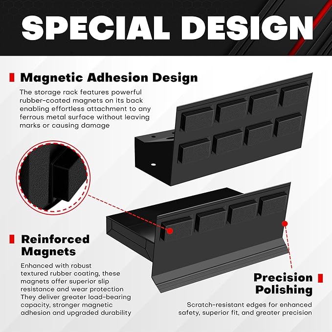 C&T 4-Piece Magnetic Toolbox Shelf, Tray and Holder Set, Magnetic Toolbox Tray Set, Tool Box for Cabinet Side Shelf Storage Van Workshop, Tool Organization and Storage