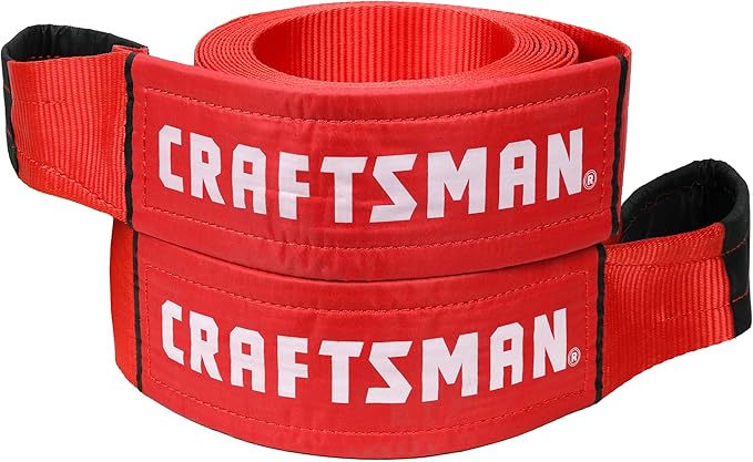 Craftsman CMXAZBS2003 Black/Red 4” x 30’ Heavy-Duty Recovery Tow Strap with Loop Ends - 6,666 lb Safe Wortking Load / 20,000 lb Break Strength