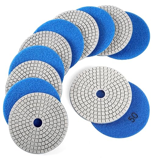 WORKEASE 4 Inch Diamond Polishing Pads Wet/Dry 12PCS, 50 Grit Diamond Sanding Pad, Granite Stone Concrete Marble Rock Countertop Quartz Polish Pad