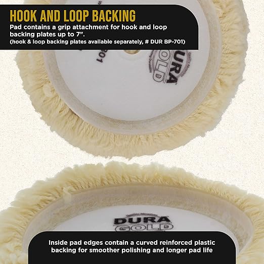 Dura-Gold 8" 100% Wool Hook & Loop Grip Buffing Pad for Compound Cutting & Polishing - Fits Automotive Car Detailing Polisher Sanders - Polish Auto Paint, Boat Marine Epoxy