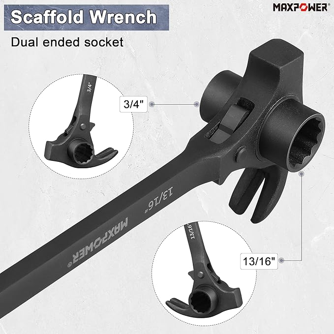 MAXPOWER 13/16" x 3/4" Scaffold Wrench, Spud Ratchet Podger (19 mm x 21 mm)