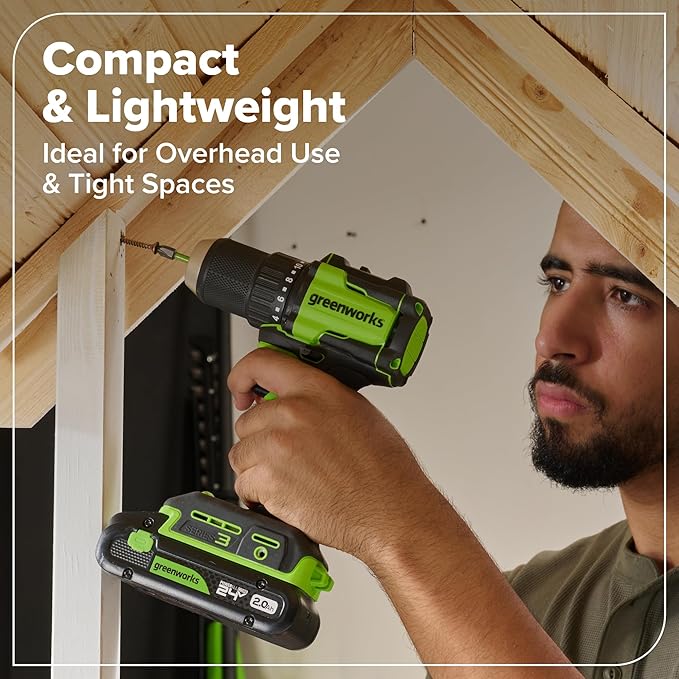 Greenworks 24V Brushless 10PC TOOL, Drill+Impact Driver+Circular Saw+Recip Saw+Jig Saw+Sander+Light+Multi-Tool+Nailer+Grinder (2) 4.0Ah+2.0Ah Batteries (24,000mAh PB) USB-C Charger, High Efficiency