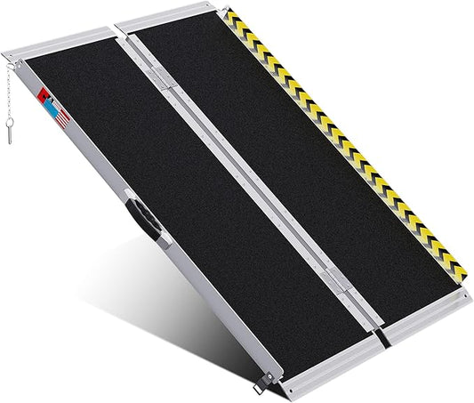 WHALEMOTOR Portable Wheelchair Ramp 4FT, Anti-Slip Aluminum Folding Portable Ramp, Wheelchair Ramps for Home, Weight Capacity Up to 800 LBS, with Transition Plates Above and Below, Loading Dock Plates