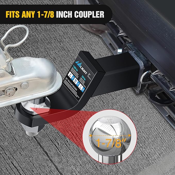 Nilight 1-7/8-Inch Diameter Chrome Trailer Hitch Ball, 2,000 lbs, 1 x 1-5/8-Inch Shank Universal Fit Gray