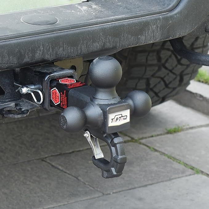 TOPTOW Trailer Hitch Tri-Ball Hitch with Hitch Balls & Beast Tow Hook Matte Black Fits for 2-inch Receiver,with Hitch Pin Kit