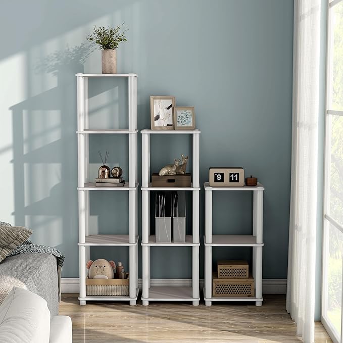 Homes: Inside + Out Apexa Modern 4-Tier Narrow Shelving Units, Collectibles Display Shelves, Easy Assembly Standing Shelf, Home Storage Organizer for Living Room, Bedroom, Office, Taupe Grey