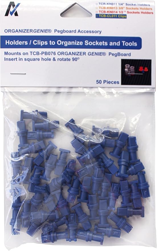 Ascend Tools Organizer Genie 1/4" Socket Holder Pegboard Accessory – Holds 1/4" Drive Sockets (50 Per Pack), Tool Storage Organizer