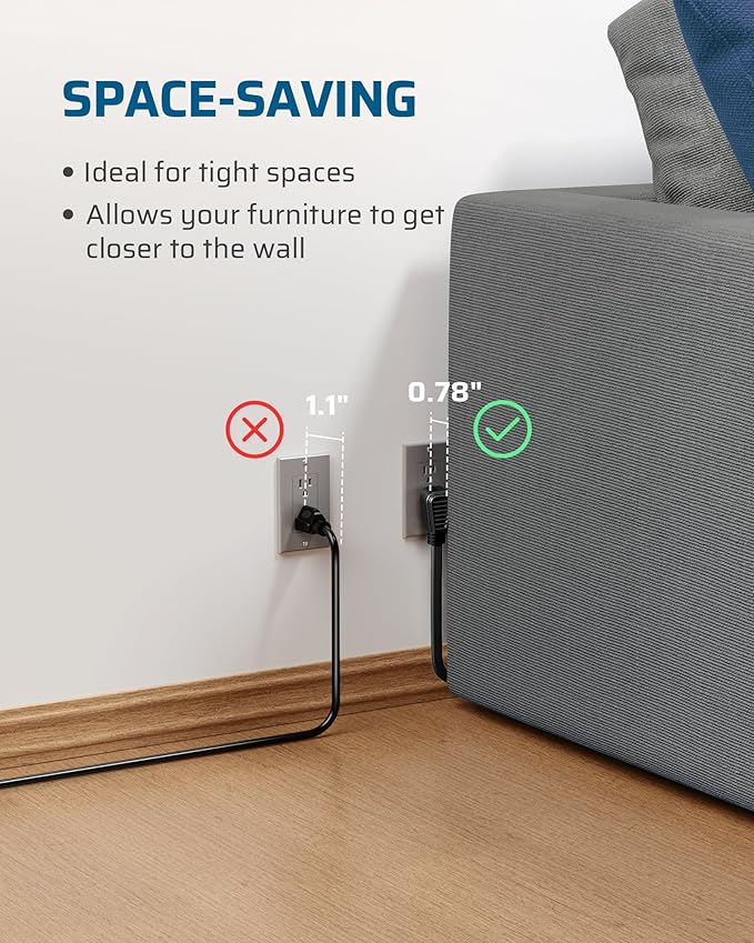 DEWENWILS Flat Plug Extension Cord, 25 FT 16/3 Awg Grounded Power Cable, 3 Outlets Power Strip for Indoor Use, SPT-3 Cord, Space Saving for Office, School, Travel, Dorm, ETL Listed, 1 Pack, Black