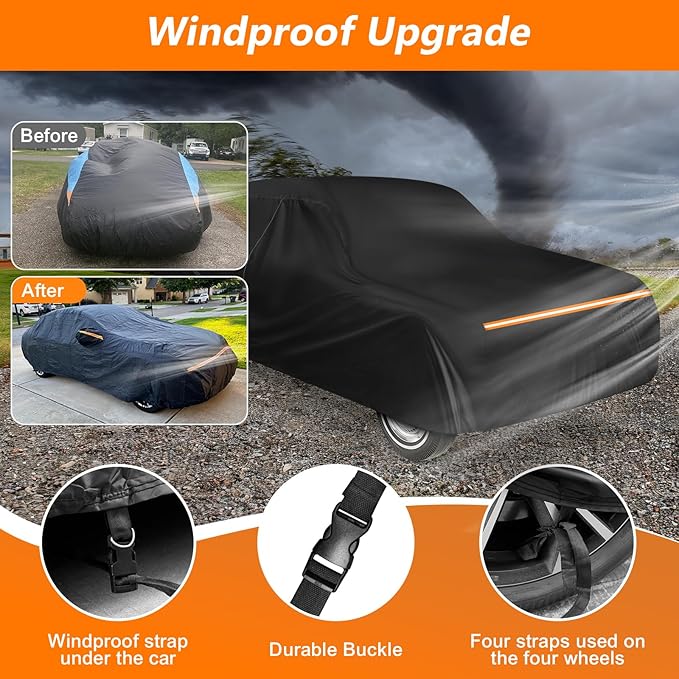 Car Cover for Toyota Corolla 1966-1981 E10-E60 / Pontiac T1000 1981-1987, Waterproof 420D Oxford Cloth Outdoor Full Car Cover with Zipper, Windproof Heavy Duty All Weather Protection