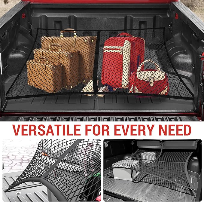 Highly Elastic Cargo Net Fit for Pickup Truck Bed Cargo Netting Cover Stretchable Mesh Organizer for Pickup Truck Bed Accessories(Pickup Bed Net)