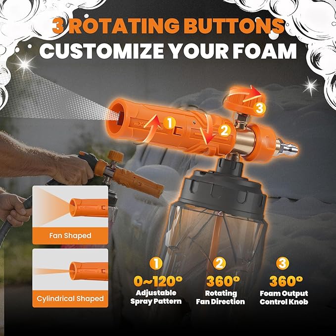 maXpeedingrods Foam Cannon for Pressure Washer, Wide Mouth Quick Release Car Wash Foam Gun with Adjustable Soap Cannon, Thick Snow Foam Lance for Car Wash, 1/4'' Quick Connector, with 2 Orifice Nozzle