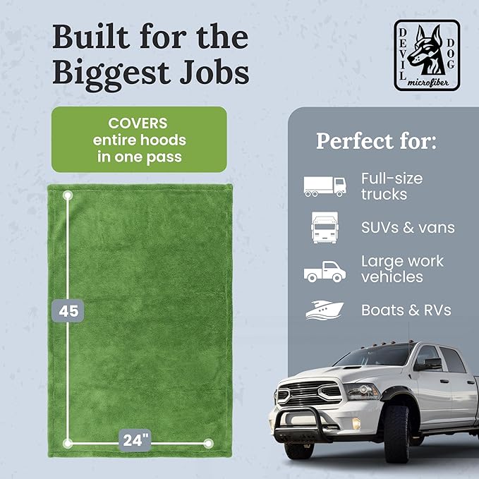 24"X45" Truck Car Drying Towel – 1200 GSM Double Twisted Loop Microfiber Cloth, Ultra Absorbent, Streak-Free, Lint-Free, Scratch-Free, Edgeless Quick Drying Towel