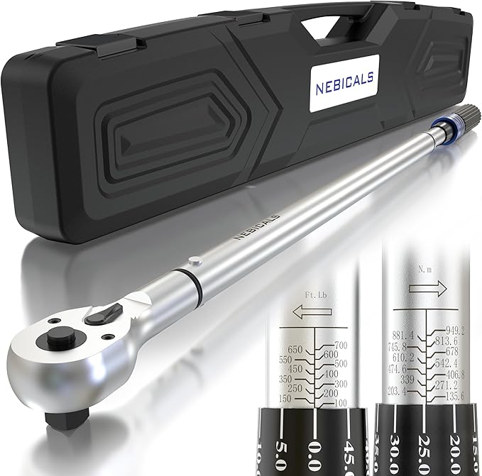 3/4'' Inch Drive Torque Wrench 100-700 Ft Lb / 135-949 Nm/Heavy Duty/Dual Direction/High hardness/Long lifetime/Stored In a Solid Case