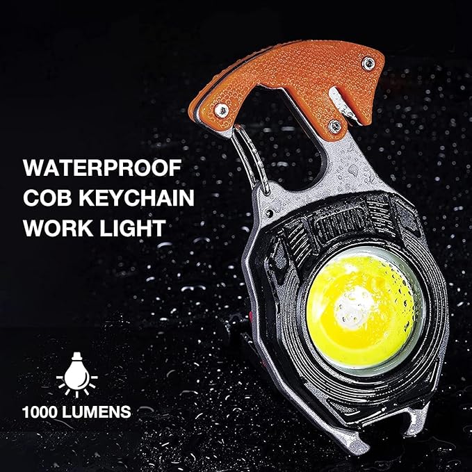 AUTOXBERT LED Keychain Work Light, 2 Pack Rechargeable Keychain Light, 1000LM Multifunction Portable Mini Flashlight with Screwdrivers, Bottle Opener, Whistle