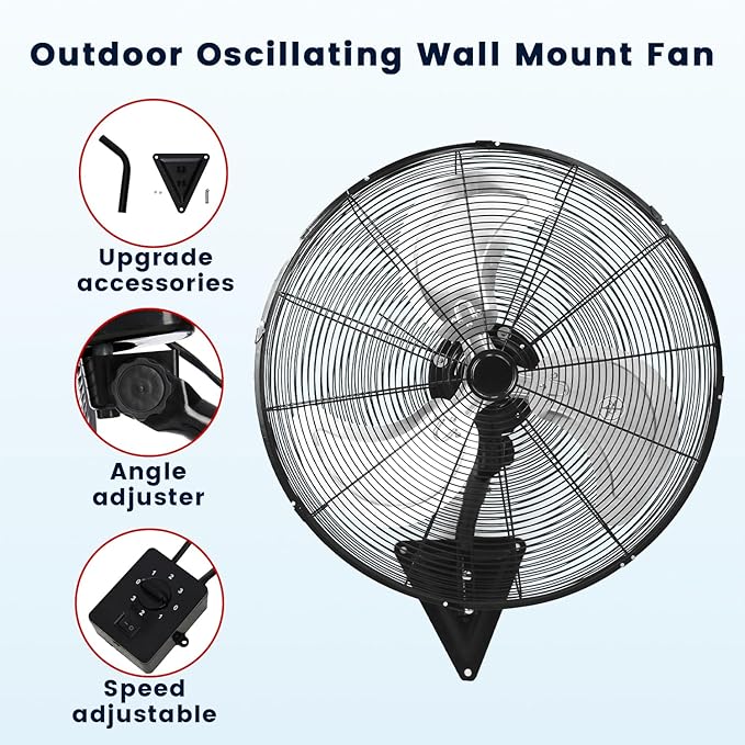 TMWINGS 24 Inch Wall Mount Fan, Heavy Duty Oscillating Wall-Mounted Fan with 8500 CFM, High Velocity 3 Speed Fans with Adjustable Tilting for Workshop, Garage, Patios, Commercial and Industrial