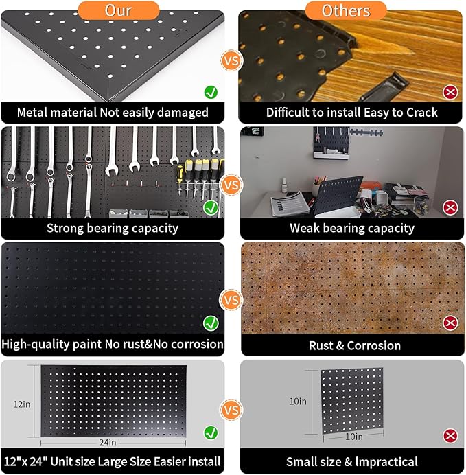 Peg Board for Wall 48x24 inch with 63 Pcs Hooks Accessories, Garage Storage Black Pegboard Wall Organizer, Metal Pegboard Panels with Hooks, Modular Mounted Control Peg Board Tool Organization