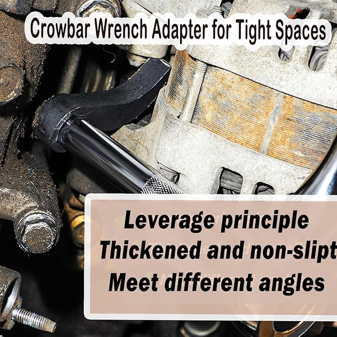 2PCS Pry Bar Wrench Adapter Head,Half Shaft Removal Car Repairing Tools with Extension Bar,Adjustable Crowbar Adapter Head Tool 1/2" Drive(Pry Bar + Extension Bar)