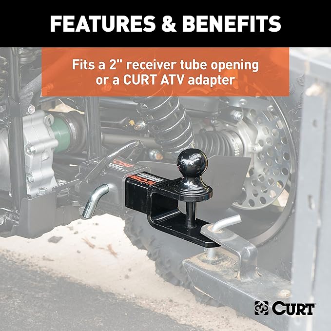 CURT 45009 3-in-1 ATV Trailer Hitch Mount, 2-Inch Ball, Clevis Pin, 5/8-Inch Hole, Fits 2-Inch Receiver