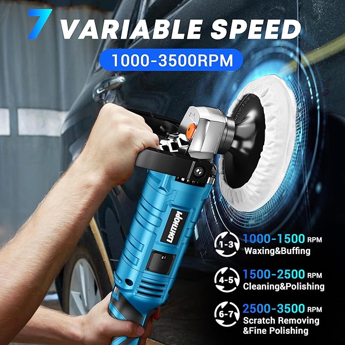 Buffer Polisher Kit for Car - 6/7 Inch Rotary 1700w Polisher Buffer Waxer,7 Variable Speed 1000-3500rpm,Detachable Handle Buffing Machine for Car, Boat Sanding, Polishing Waxing, Blue 3