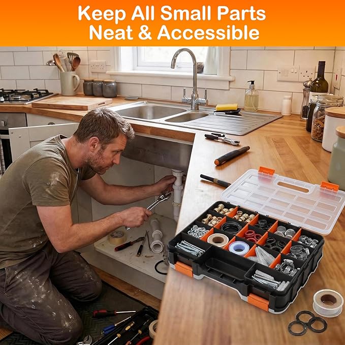 Plastic Tool Box,Double Side Tool Organizer Small Parts Tool Box Hardware Organizer with Removable Plastic Dividers for Bead/Screws/Nuts/Nails/Bolts/Bins/Crafts