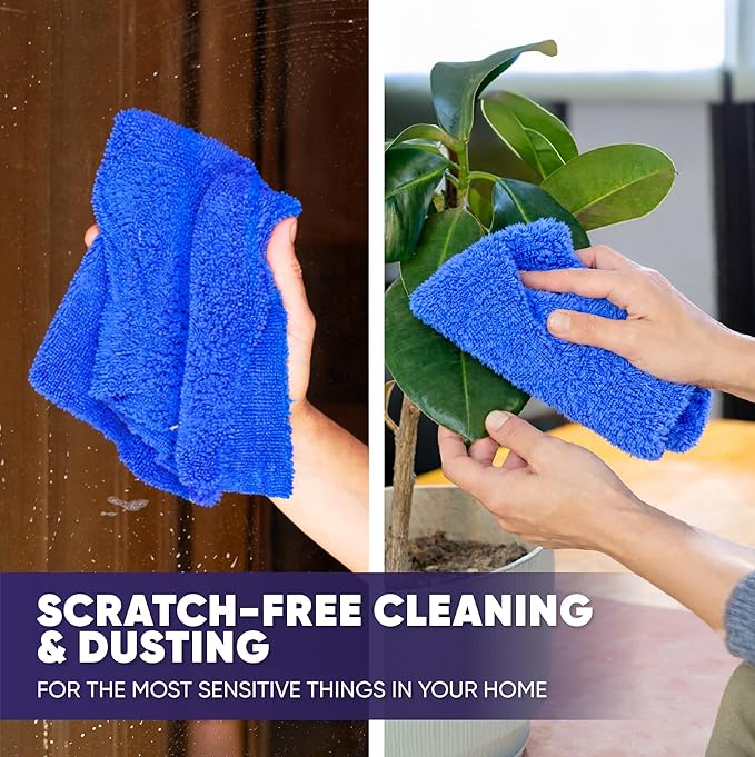 Microfiber Wholesale Pronto Cloths, Dual-Sided Microfiber Cleaning Towels, Soft Plush & Scrub Cloths for Dusting, Scrubbing, Kitchen, Windows & Car Detailing, Absorbent Bulk 25-Pack Blue