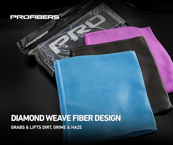 Crystal Clear Diamond Weave Glass & Chrome Microfiber Towels 12-Pack | 300 GSM 16x16 | Streak-Free Final Finish for Windows, Mirrors & Polished Surfaces (Blue)