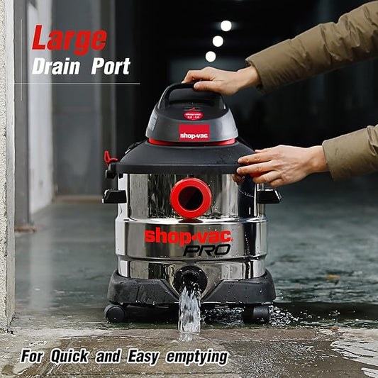 Shop-Vac 8 Gallon 6.0 Peak HP Wet/Dry Vacuum, Stainless Steel Tank, Portable Shop Vacuum with Multifunctional Attachments for Jobsite, Garage & Workshop. 5989400