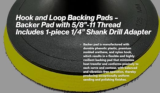 6" Hook and Loop Backing Plate for Soft Wool Polishing Buffering Pads, Backer Pad with 5/8”-11 (5/8 inch TPI), 6 inch Backup Pads for use with Angle Grinder or Drill – with Drill Adapter