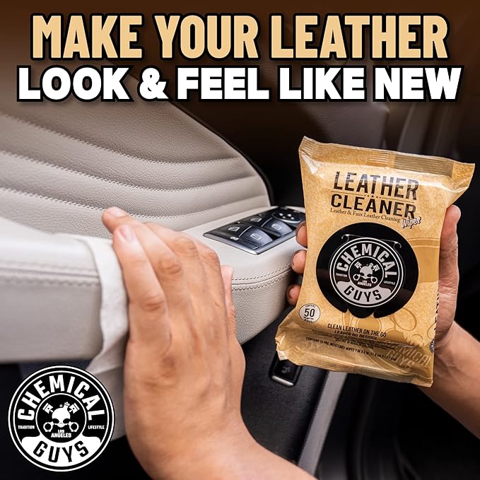 Chemical Guys PMWSPI20850 Leather Cleaner Wipes Mega 100 Pack for Car Interiors, Furniture, Boots, and More, Works on Natural, Synthetic, Pleather, Faux Leather and More, (50 Ct)