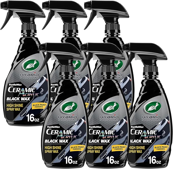 Turtle Wax Hybrid Solutions Ceramic Acrylic Black Car Wax Spray, Restores Apperance of Black Car Paint, Ceramic Coating Protection, Extreme Water Beading, High Gloss Shine, 16 oz (Pack of 6)